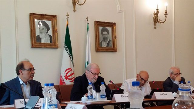  ANU Chancellor, Prof Gareth Evans (second from left) and Prof Amin Saikal (second from right) led the Australia-Iran Dialogue in Teheran.
 