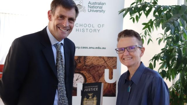  Professor Nicholas Brown, Head of the School of History, with Dr Carolyn Strange, for the launch Dr Strange's Discretionary Justice: Pardon and Parole in New York from the Revolution to the Depression.
 