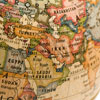 Closeup of old coloured globe showing Middle East and Central Asia