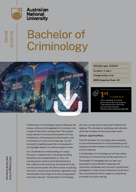 ANU Bachelor of Criminology flyer