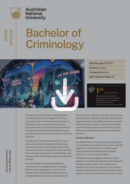 ANU Bachelor of Criminology flyer