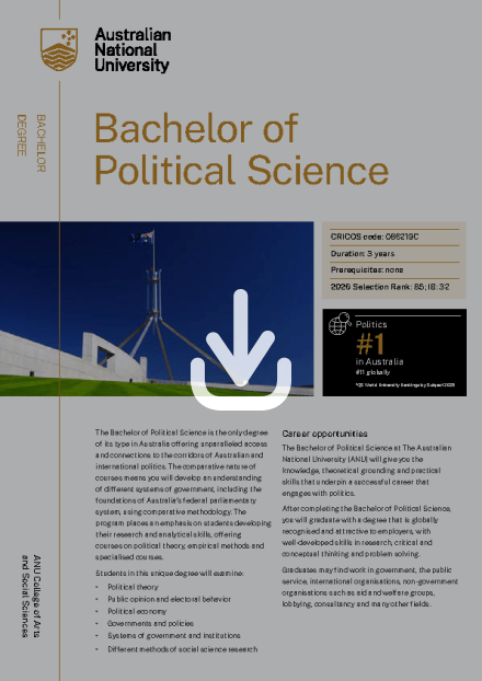 ANU Bachelor of Political Science flyer