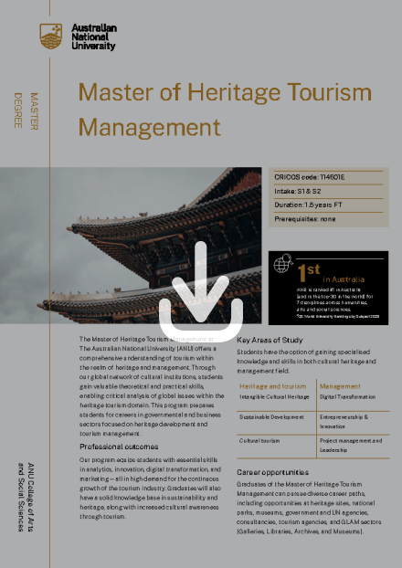 ANU Master of Heritage Tourism Management flyer