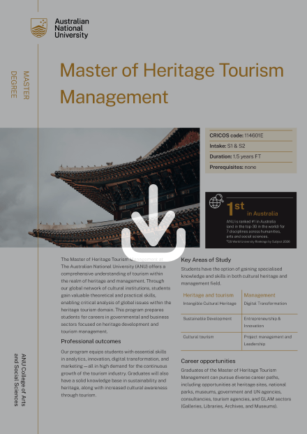 ANU Master of Heritage Tourism Management flyer