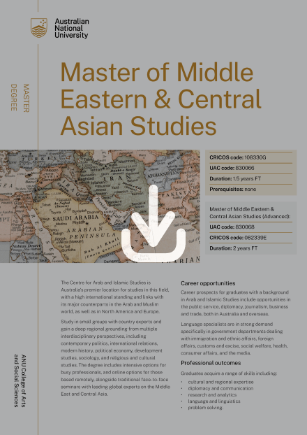 ANU Master of Middle Eastern and Central Asian Studies flyer