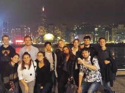 ANU criminology students and friends enjoying the dramatic skyline of Hong Kong Island