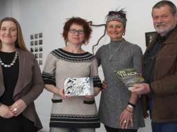 (L to R): Field Studies Coordinators Amelia Zaraftis, Heike Qualitz and Amanda Stuart with author John Blay. Photo: Edwina Wright, ANU 