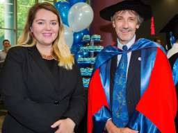 Guest speaker and alumna (B Arts, 2014) Harriet Bateman and CASS Dean, Prof. Paul Pickering
