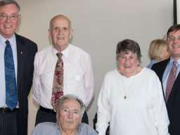 From left, former head Prof. Peter McDonald, Dr David Lucas, former head Jack Caldwell, research assistant Pat Payne and Prof. James Raymer 