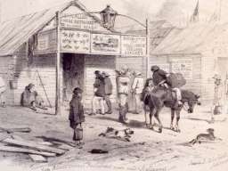 John Alloos Chinese Restaurant, Ballarat, 1855, lithograph. State Library of Victoria