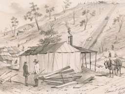 Quartz Crushing, Base Black Hill, Ballarat, 1855, lithograph. State Library of Victoria