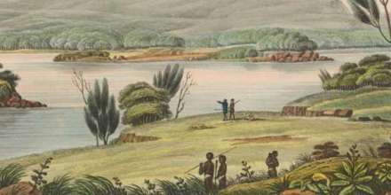 Artwork: The Sugar Loaf Mountain, near Newcastle, New South Wales (1824) by Joseph Lycett. National Library of Australia (Bib ID: 561206)