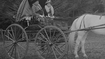 Photograph of two women in carriage.