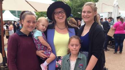  Dr Liz Allen and her daughters. Image: Phil Dooley, ANU 