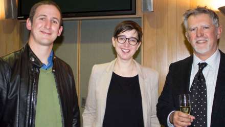  School of Philosophy Head, Associate Professor Seth Lazar (left), Centre Director Dr Rachael Brown, and guest lecturer Professor Peter Godfrey-Smith 
 