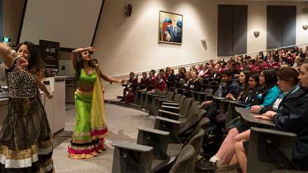  Bollywood dancers performing for students.
 
