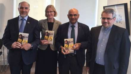  HE Mahmoud Saikal, ambassador of the Islamic Republic of Afghanistan, HE Jillian Bird, ambassador of Australia, Prof. Amin Saikal and HE Dr Ghulamali Khoshroo, the ambassador of the Islamic Republic of Iran.
 