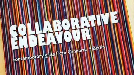 Cover art for 'COLLABORATIVE ENDEAVOUR' exhibition catalogue, with image of glass art by Klaus Moje.
 