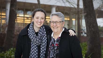  Elizabeth and her mother Kate graduate from ANU in the July ceremonies each with Bachelor of Arts degrees. Photo: Stuart Hay, ANU
 