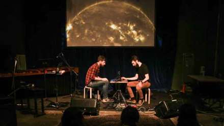  ANU Experimental Music Studio members Alexander Hunter and Charles Martin will perform their three-hour show in Kendall Lane Theatre. Photo: Alexander Hunter
 