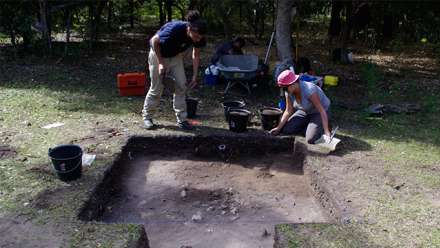  Early career researchers from the Institute of Archaeology of New Caledonia and the Pacific doing fieldwork in New Caledonia. Image: Dr Emilie Dotte-Sarout
 