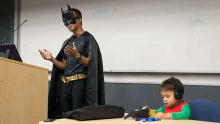  Kim "Batman" Huynh and his son Xavier, dressed as Robin.
 