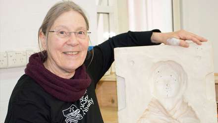  Mary Louise White with the mold for Blanket Stories 