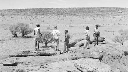 Mervyn Meggitt with unidentified men at Ngama around 1955. AIATSIS collection via National Museum of Australia.
