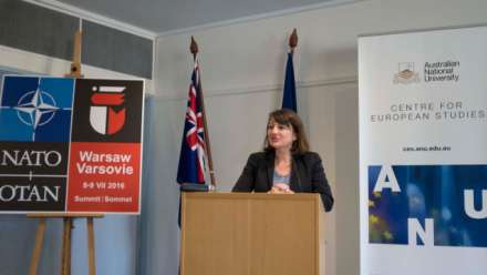  Lisa Picheny, a political officer from NATO headquarters, addresses the gathering
 