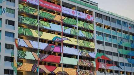  Artist and ANU Alumnus, Tan Haur, brought colour to this residential tower. Photo by The Straits Times, 8/8/2015.
 