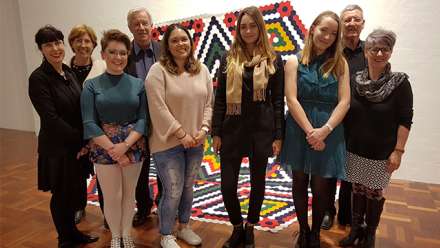  L to R front row: Megan Stewart, Ellen Gunner, Georgia Niederer, Prue Hazelgrove, Sheenagh Gallaghan. L to R back row: Gretel Harrison, Maxime Tall, Roger Tall, Emeritus Professor David Williams 
 
 