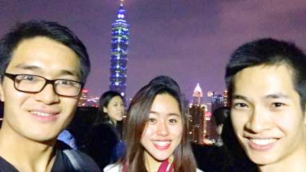  Eric Chen (left), Bessie Zhang and Mike Cheung enjoy Taipei's skyline. Image: Bessie Zhang
 