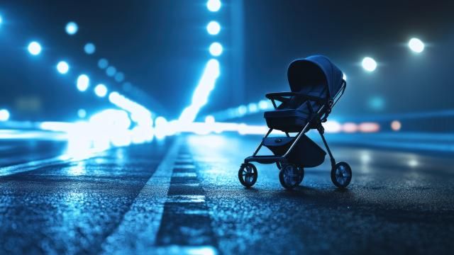 A lone stroller on a dimly lit road, creating a mysterious atmosphere.