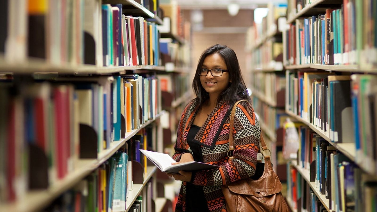 Student in a library