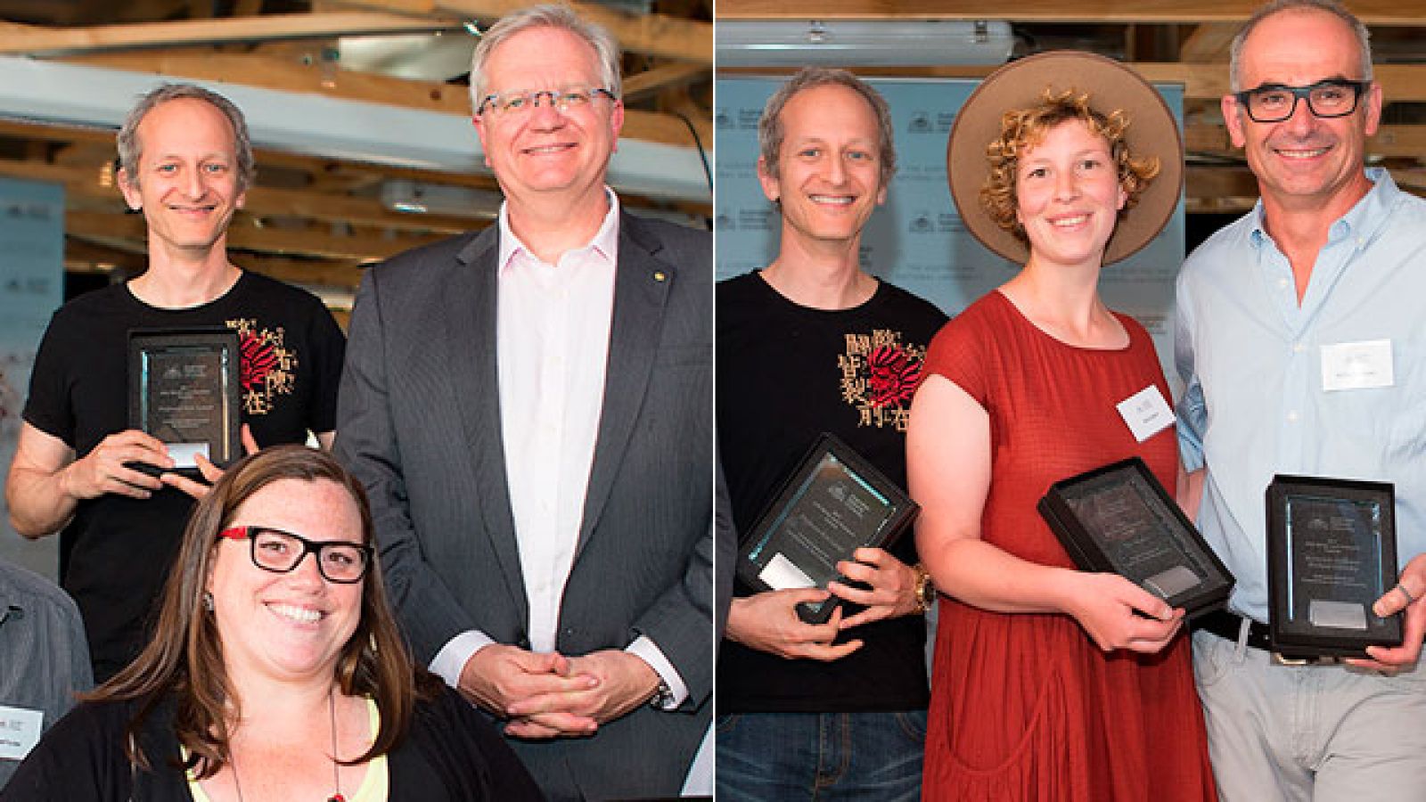  From left: Prof Ken Lampl, Dr Liz Allen, Vice Chancellor Brian Schmidt, Prof Ken Lampl, Ms Ella Sayers and Dr Richard Whiteley. Images: Stuart Hay/ANU
 