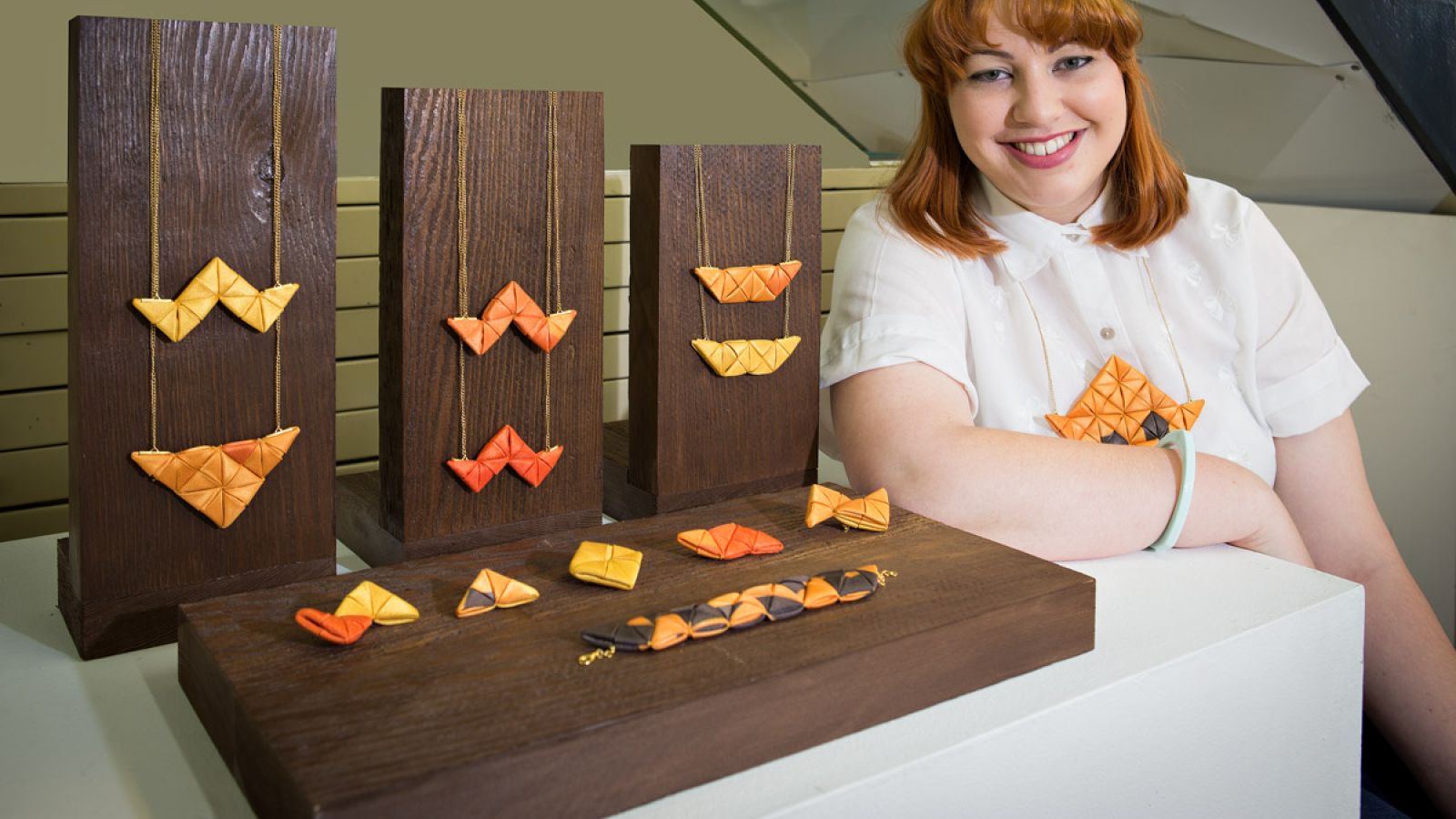 Grace Moylan with her work Fold.Press.Sew. Photo by Stuart Hay.