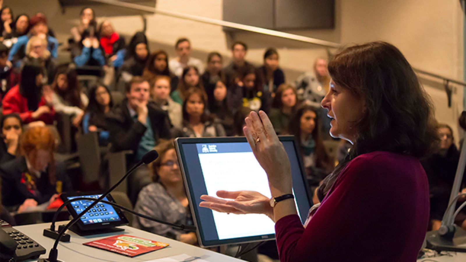 Professor Catherine Travis, speaking to students at the ANU Languages Showcase
