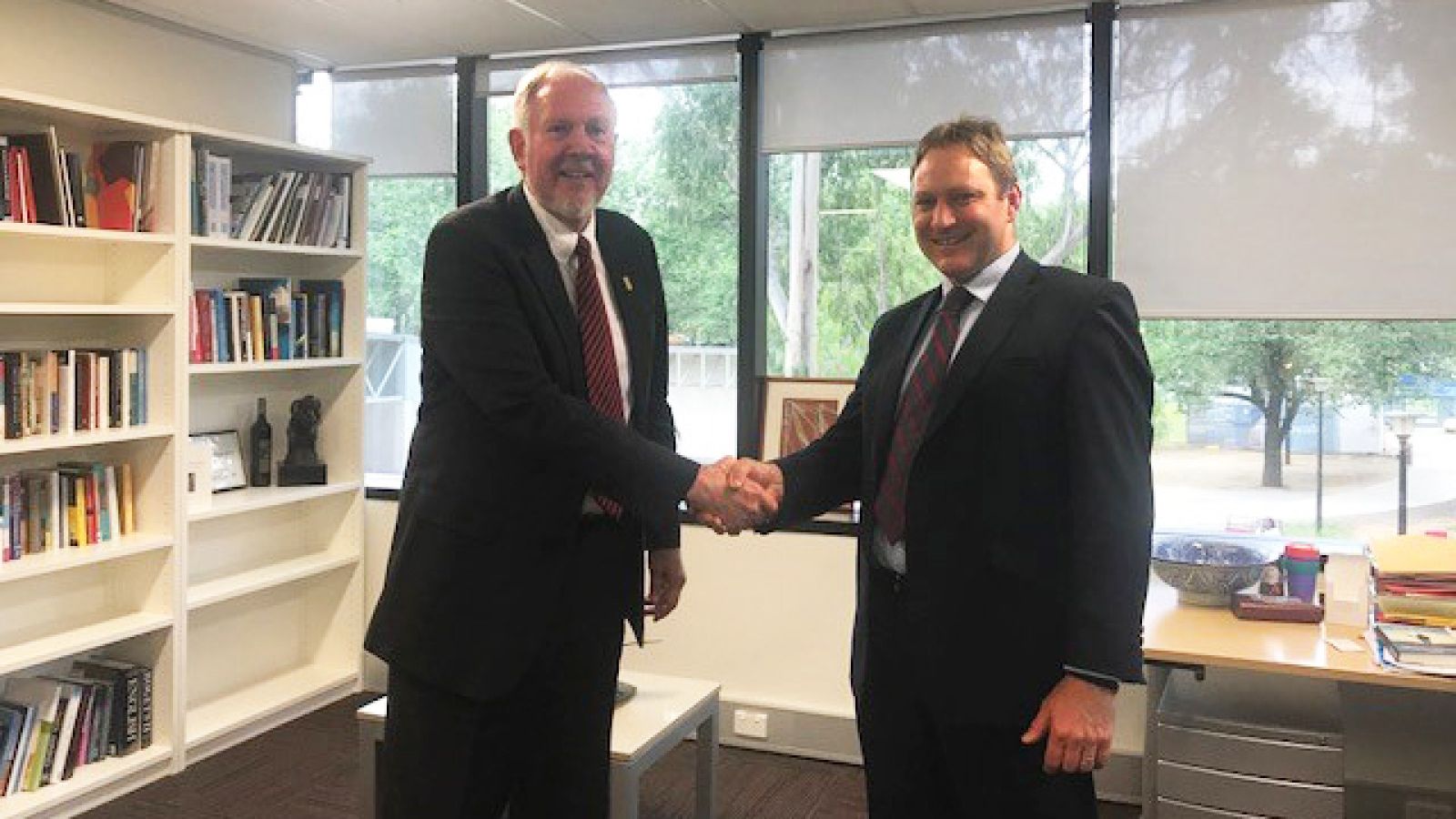 Asia Foundation Senior Vice President Gordon Hein (left) and Professor Matthew Gray, Director of the ANU Centre for Social Research, reached the agreement in December 2017. Image: Asia Foundation