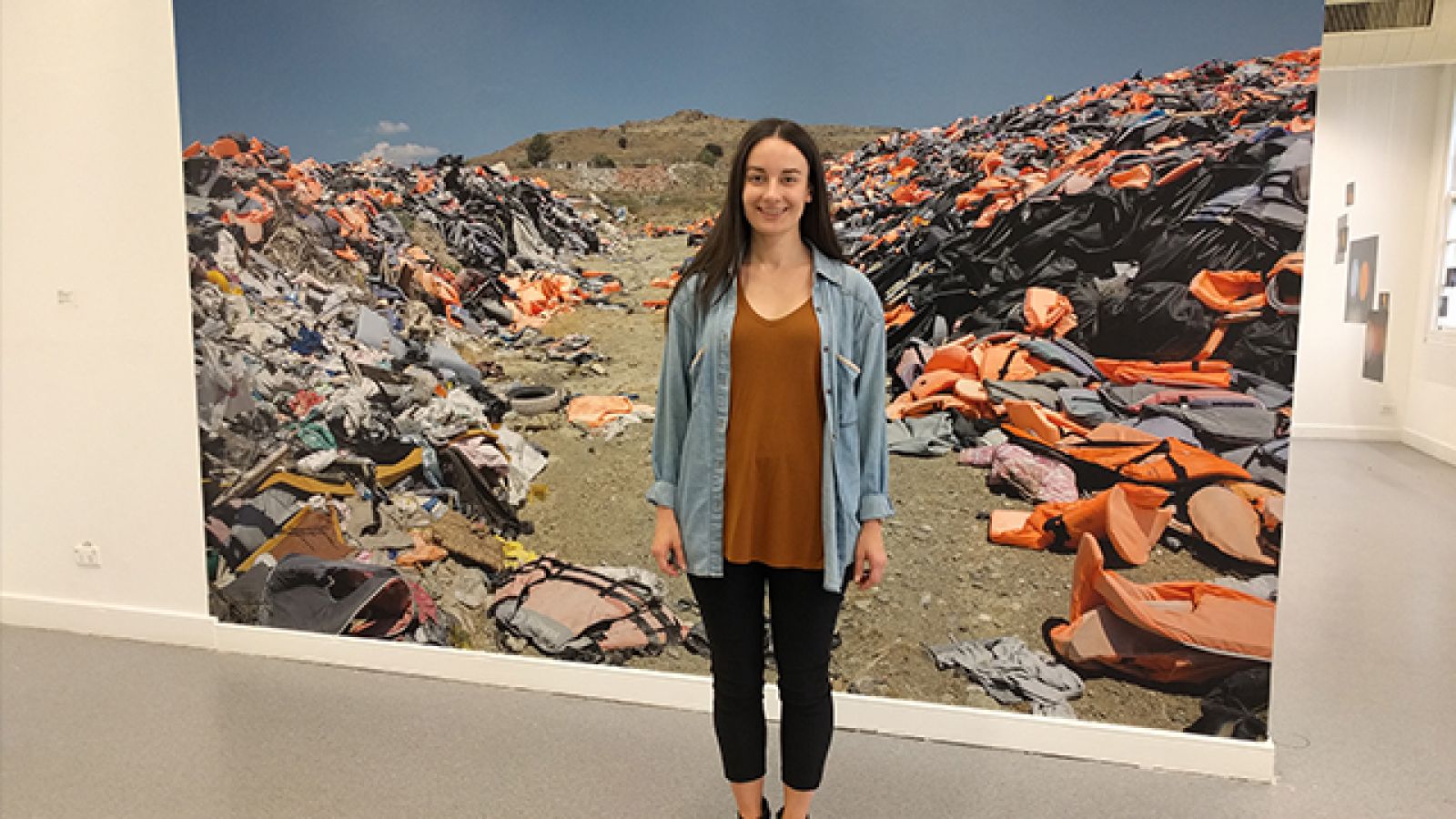Ciara O'Brien with her work Life Jacket Graveyard.