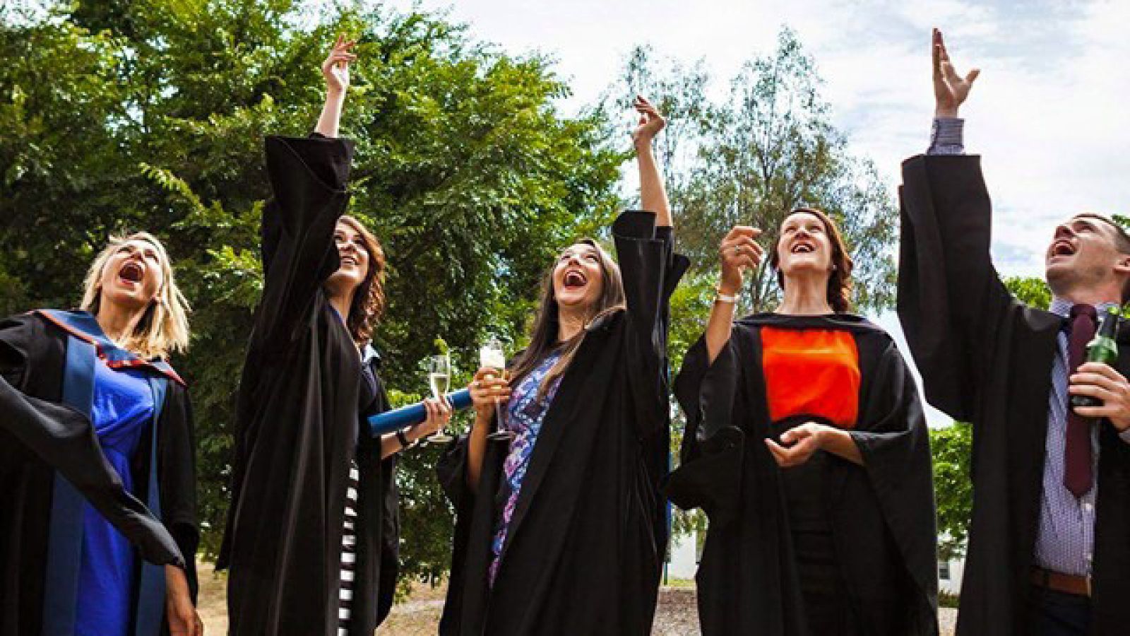  The first cohort of ANU Bachelor of Criminology graduates and their lecturer, Dr Emmeline Taylor (far left), celebrate in December 2015; Image: Supplied
 