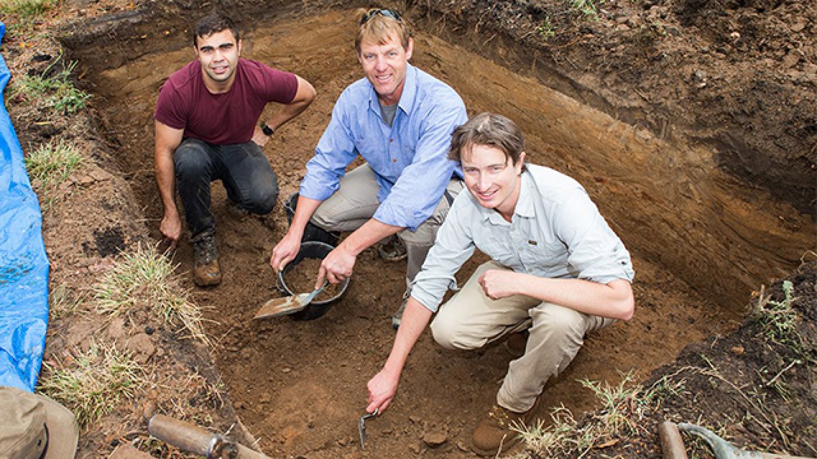  Rob Williams, Glenn van der Kolk and Duncan Wright on site at Springbank Island in 2015. Photo by Stuart Hay
 