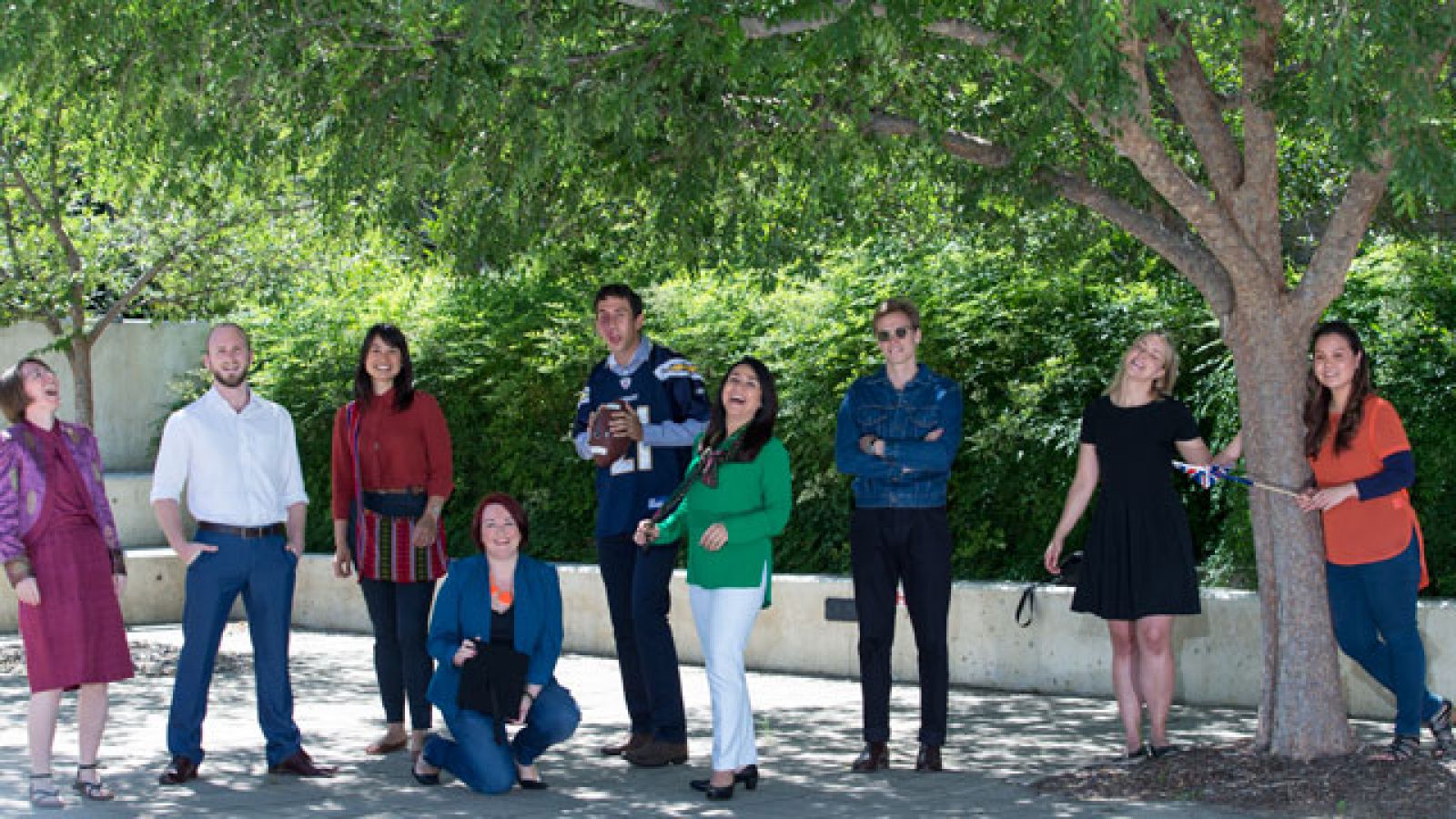 2016 Endeavour scholars and fellows. (L to R) Aliza Hunt, James Debowski, Isabela Burgher, Jodie-Lee Trembath, Peter Varela, Firouzeh Khoshnoudiparast, Callan Schultz, Sarah McNeill, Vasoontara Yieng. Photo by Stuart Hay, ANU.