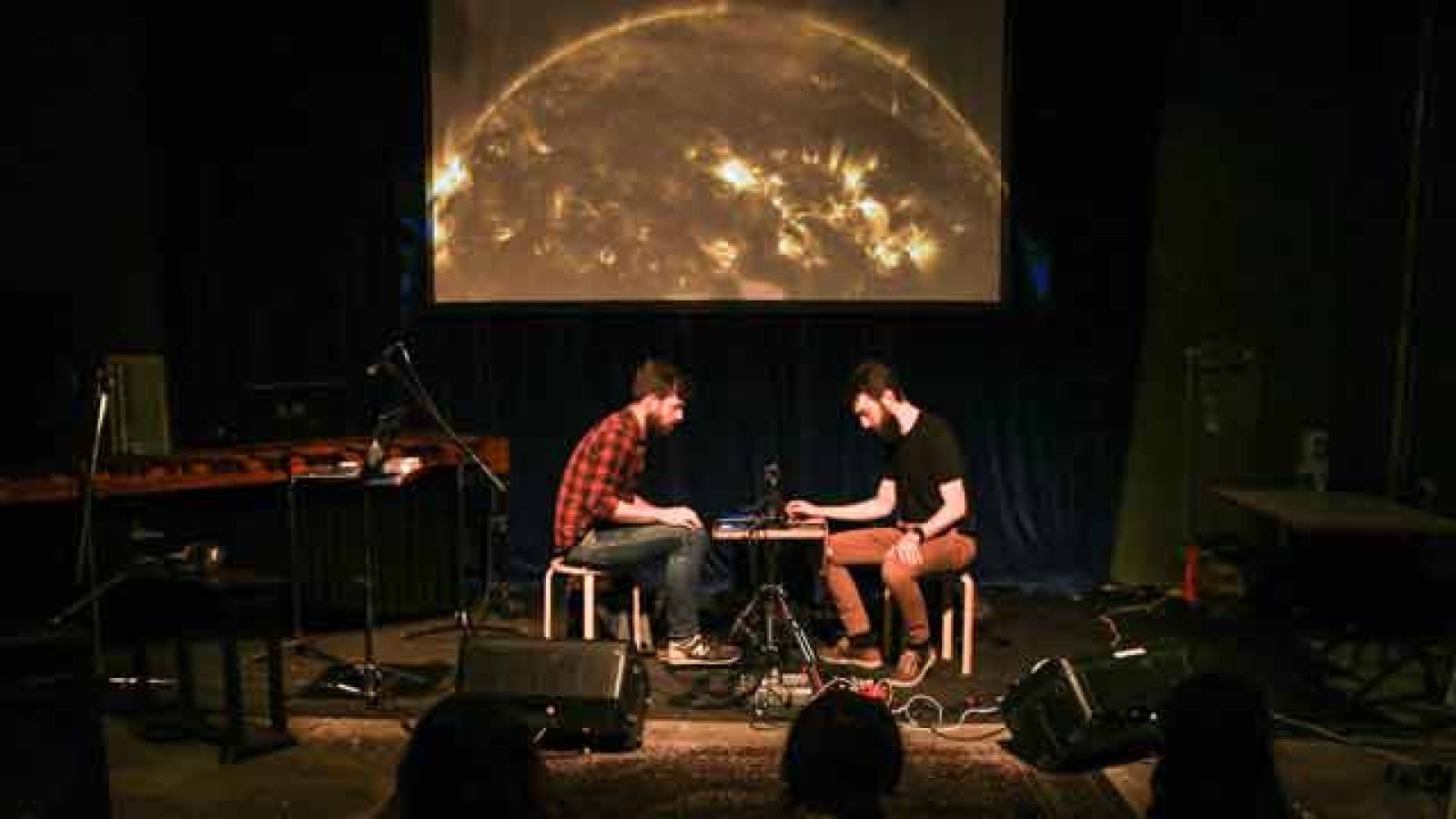  ANU Experimental Music Studio members Alexander Hunter and Charles Martin will perform their three-hour show in Kendall Lane Theatre. Photo: Alexander Hunter
 