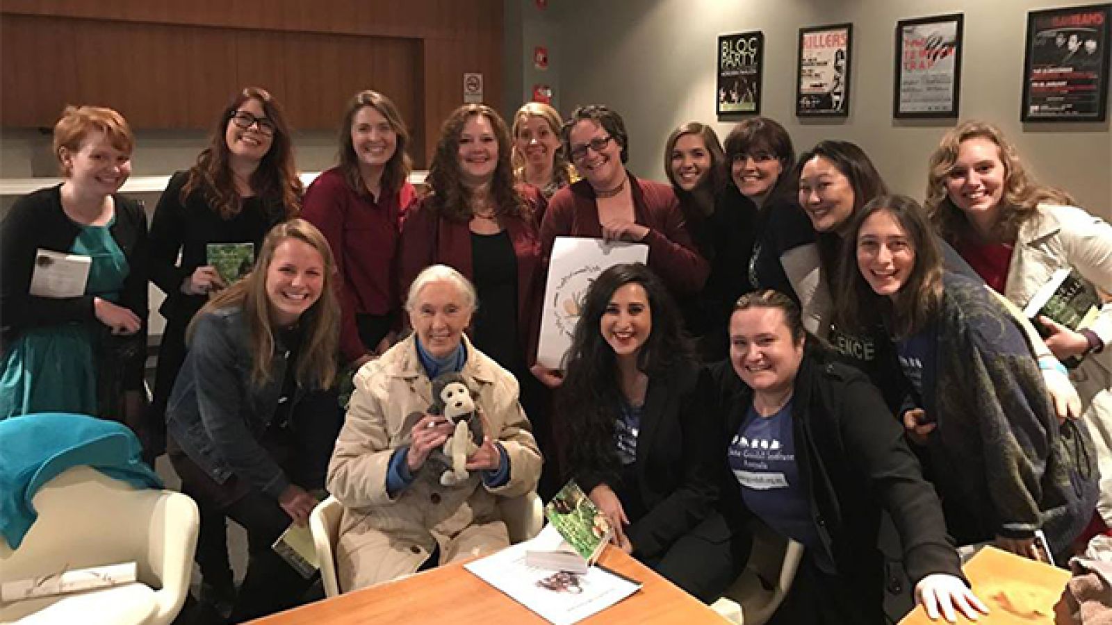  ANU primatology students, Dr Alison Behie, and Dr Jane Goodall. 