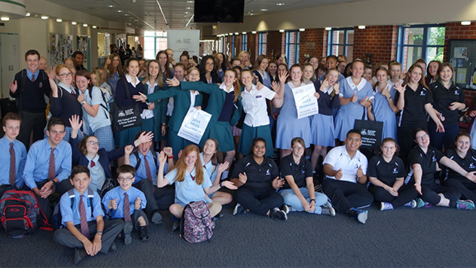  Group photo of students attending Day 1 of the HASS Showcase.
 