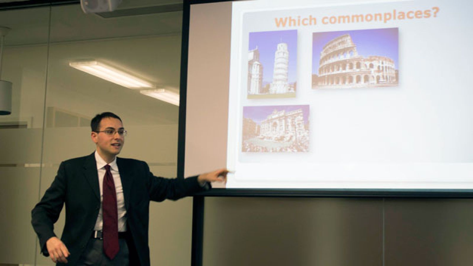 ANU Italian Cultural Society President, Gian Marco Farese, explains some of the stories behind the society's logo at the launch