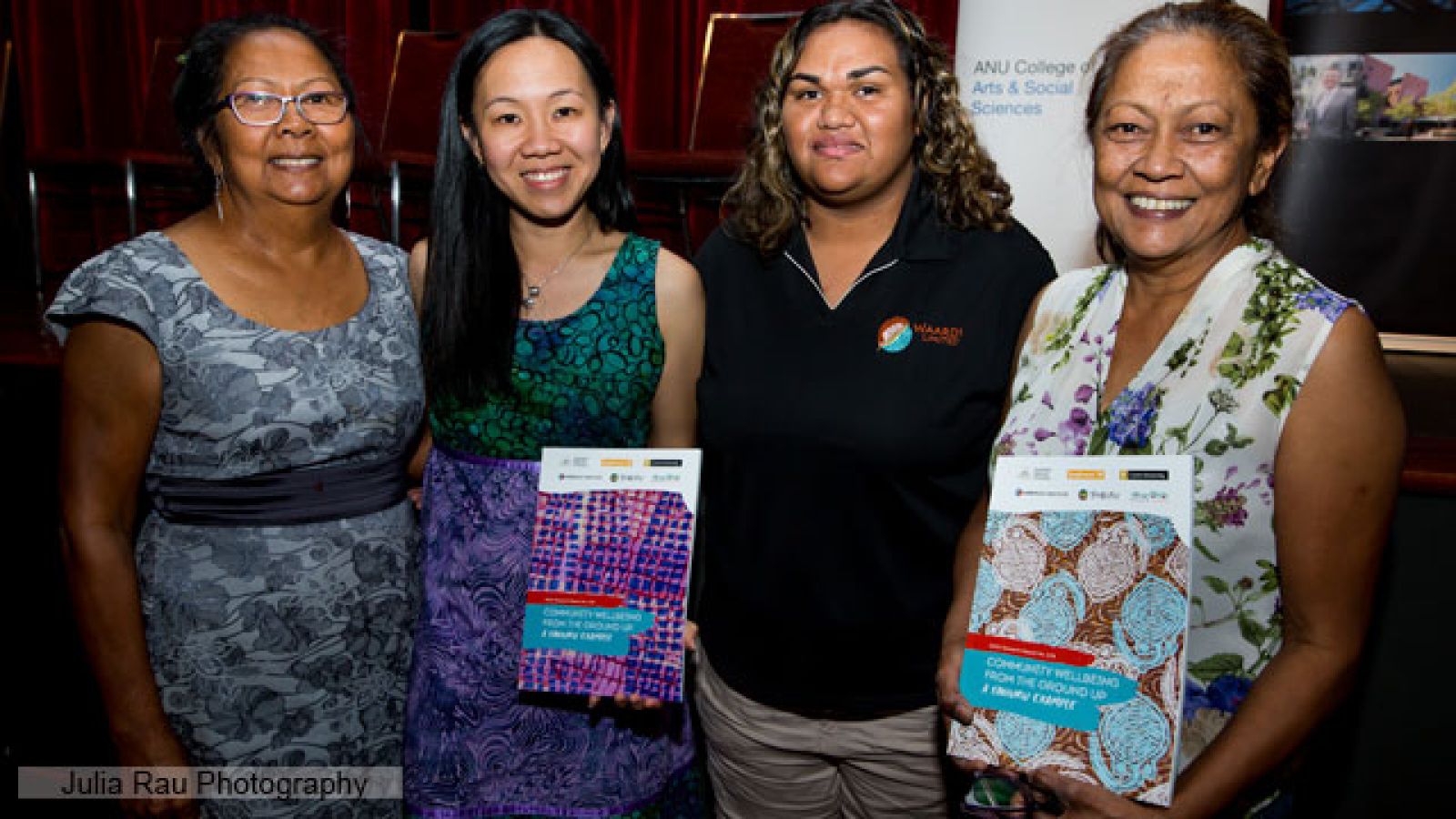  From left Lyn Yu Mackay, Mandy Yap, Kerstin Roe, and Eunice Yu at the launch of the Yawuru Community Wellbeing report. Image courtesy Julia Rau Photography
 