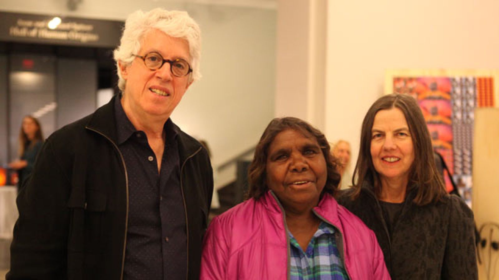 Professor Fred Myers, Marlene Nampitjinpa and Pip Deveson at the Margaret Mead Film Festival in October 2014.