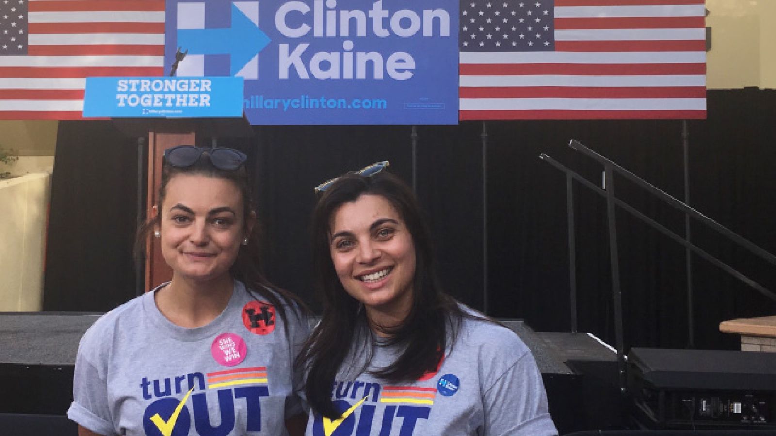 ANU alumni Sariel Taylor Pindo (left) and Isabella McDougall on the campaign trail in Las Vegas, Nevada