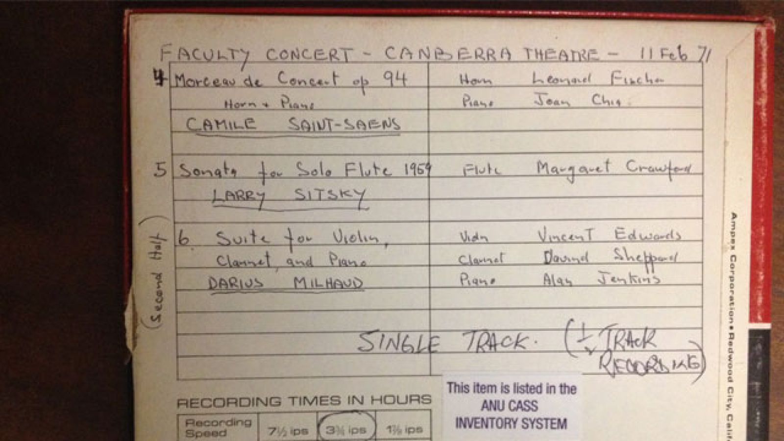  A 1969 recording of a sonata by Emeritus Professor Larry Sitsky is among the school's tapes to be restored and digitised
 